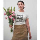 Blessed By God Spoiled By My Husband T-shirt Women Casual Letter Print Christian T Shirt Funny Crewneck Mom Life Gift Tees Tops