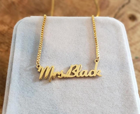 18K Gold Plated Custom Vertical Mrs. Necklace